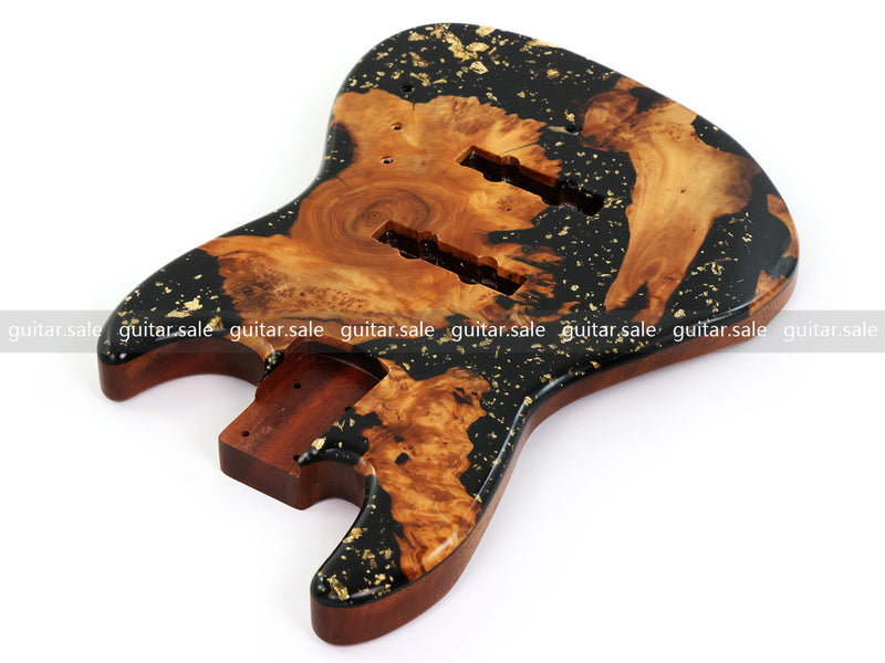One-of-a-Kind Burl Wood Veneer Epoxy Resin Jazz Bass Style Electric Bass Guitar Body (JBE-011)