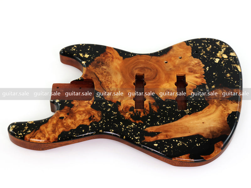 One-of-a-Kind Burl Wood Veneer Epoxy Resin Jazz Bass Style Electric Bass Guitar Body (JBE-011)