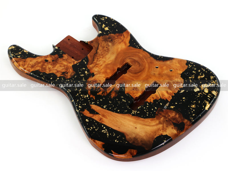 One-of-a-Kind Burl Wood Veneer Epoxy Resin Jazz Bass Style Electric Bass Guitar Body (JBE-011)