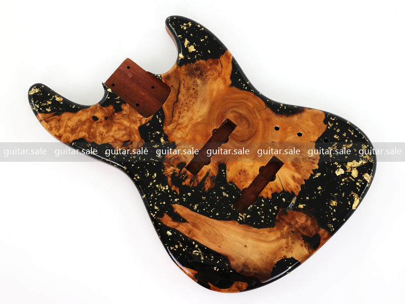 One-of-a-Kind Burl Wood Veneer Epoxy Resin Jazz Bass Style Electric Bass Guitar Body (JBE-011)