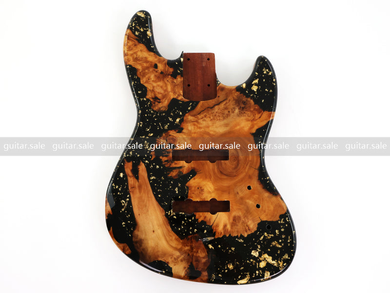 One-of-a-Kind Burl Wood Veneer Epoxy Resin Jazz Bass Style Electric Bass Guitar Body (JBE-011)