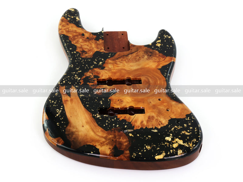 One-of-a-Kind Burl Wood Veneer Epoxy Resin Jazz Bass Style Electric Bass Guitar Body (JBE-011)