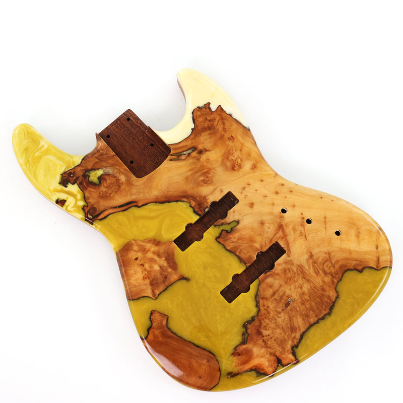 One-of-a-Kind Burl Wood Veneer Epoxy Resin Jazz Bass Style Electric Bass Guitar Body (JBE-012)