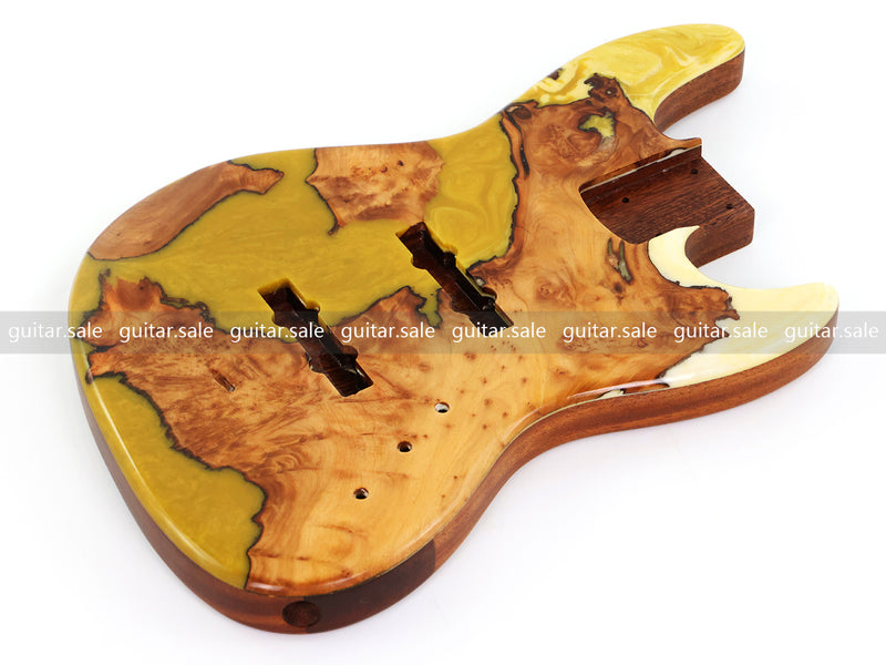 One-of-a-Kind Burl Wood Veneer Epoxy Resin Jazz Bass Style Electric Bass Guitar Body (JBE-012)