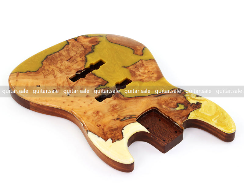 One-of-a-Kind Burl Wood Veneer Epoxy Resin Jazz Bass Style Electric Bass Guitar Body (JBE-012)