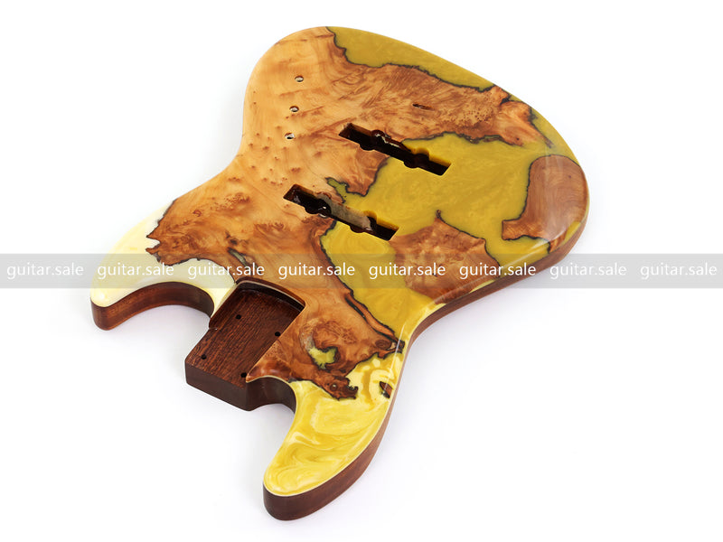 One-of-a-Kind Burl Wood Veneer Epoxy Resin Jazz Bass Style Electric Bass Guitar Body (JBE-012)