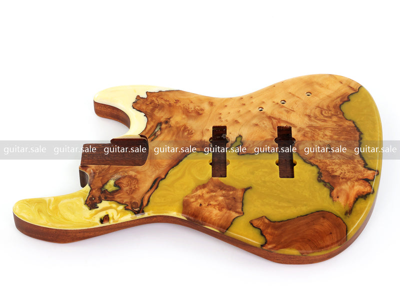One-of-a-Kind Burl Wood Veneer Epoxy Resin Jazz Bass Style Electric Bass Guitar Body (JBE-012)