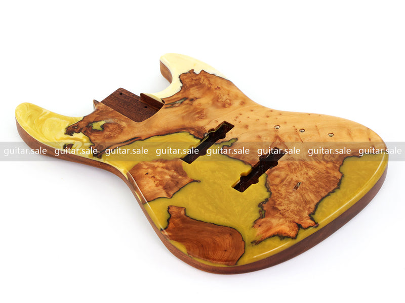 One-of-a-Kind Burl Wood Veneer Epoxy Resin Jazz Bass Style Electric Bass Guitar Body (JBE-012)