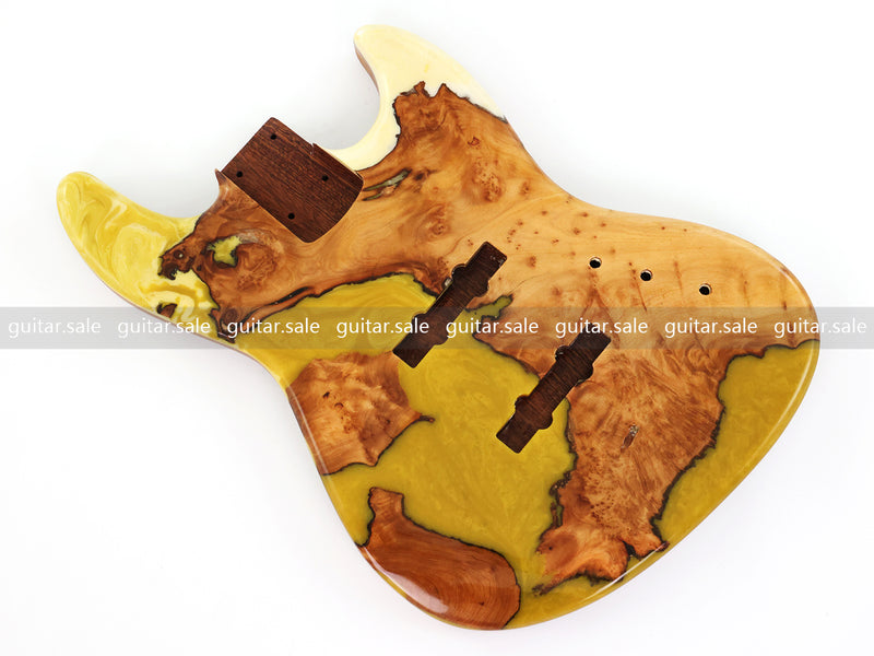 One-of-a-Kind Burl Wood Veneer Epoxy Resin Jazz Bass Style Electric Bass Guitar Body (JBE-012)