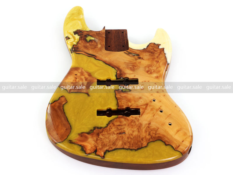 One-of-a-Kind Burl Wood Veneer Epoxy Resin Jazz Bass Style Electric Bass Guitar Body (JBE-012)