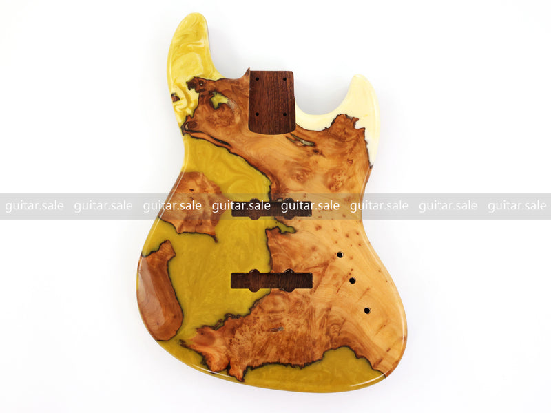 One-of-a-Kind Burl Wood Veneer Epoxy Resin Jazz Bass Style Electric Bass Guitar Body (JBE-012)