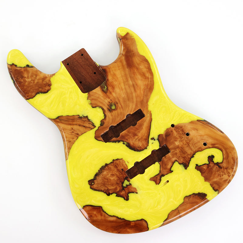 One-of-a-Kind Burl Wood Veneer Epoxy Resin Jazz Bass Style Electric Bass Guitar Body (JBE-013)