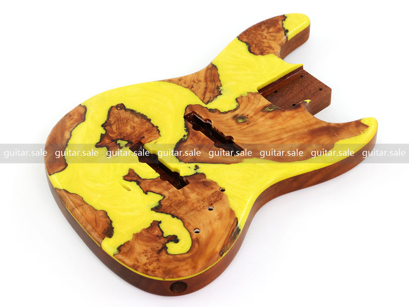 One-of-a-Kind Burl Wood Veneer Epoxy Resin Jazz Bass Style Electric Bass Guitar Body (JBE-013)