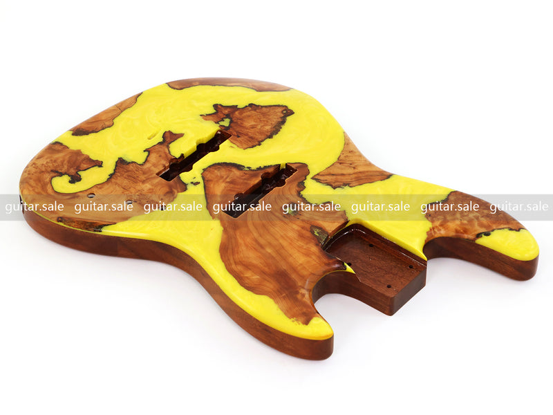 One-of-a-Kind Burl Wood Veneer Epoxy Resin Jazz Bass Style Electric Bass Guitar Body (JBE-013)