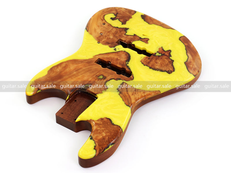 One-of-a-Kind Burl Wood Veneer Epoxy Resin Jazz Bass Style Electric Bass Guitar Body (JBE-013)