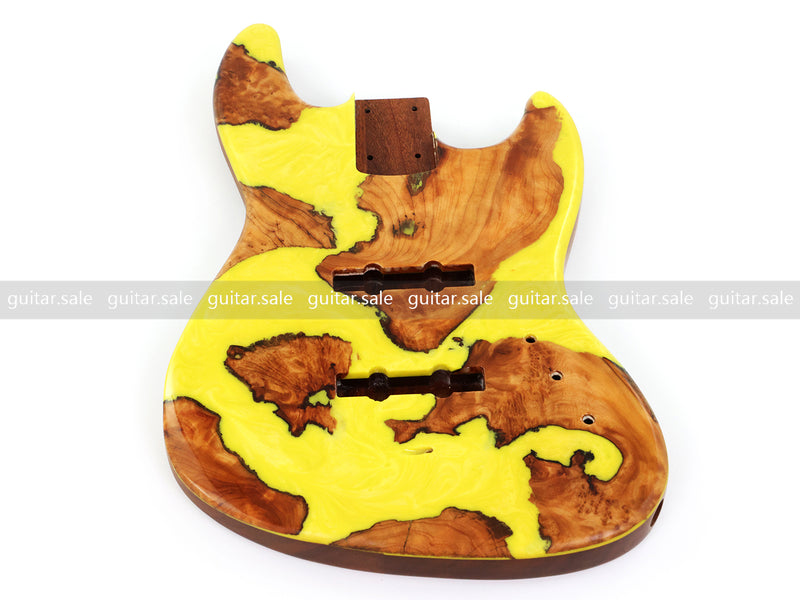 One-of-a-Kind Burl Wood Veneer Epoxy Resin Jazz Bass Style Electric Bass Guitar Body (JBE-013)