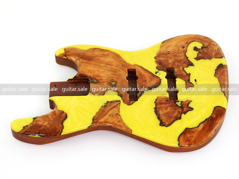 One-of-a-Kind Burl Wood Veneer Epoxy Resin Jazz Bass Style Electric Bass Guitar Body (JBE-013)