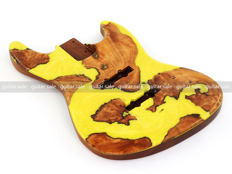 One-of-a-Kind Burl Wood Veneer Epoxy Resin Jazz Bass Style Electric Bass Guitar Body (JBE-013)