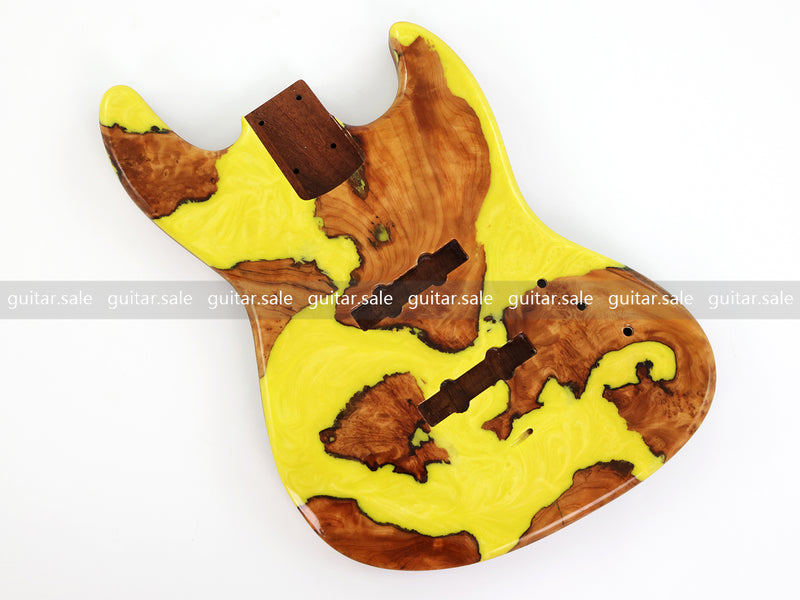 One-of-a-Kind Burl Wood Veneer Epoxy Resin Jazz Bass Style Electric Bass Guitar Body (JBE-013)