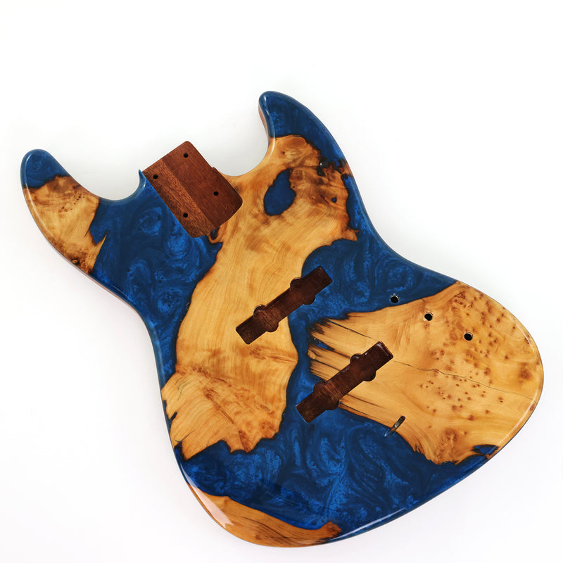 One-of-a-Kind Burl Wood Veneer Epoxy Resin Jazz Bass Style Electric Bass Guitar Body (JBE-014)