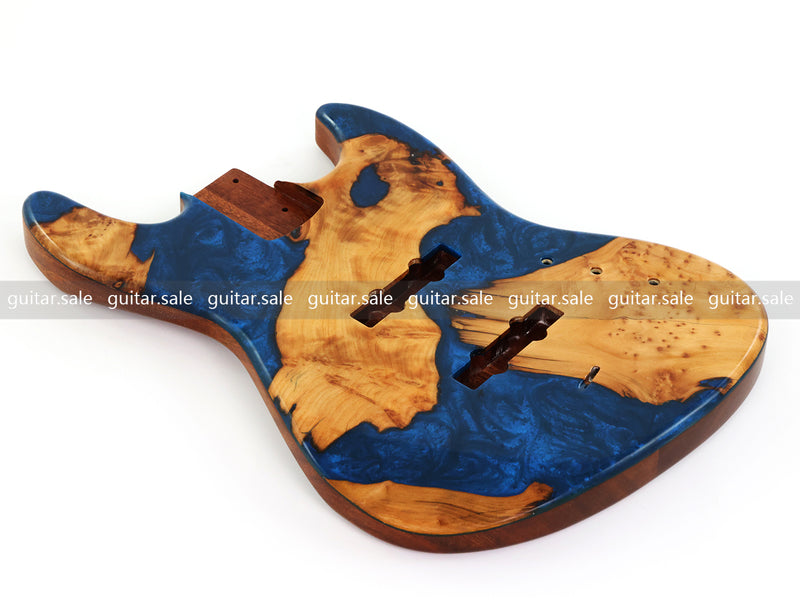 One-of-a-Kind Burl Wood Veneer Epoxy Resin Jazz Bass Style Electric Bass Guitar Body (JBE-014)
