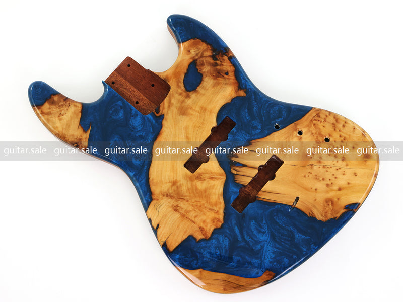 One-of-a-Kind Burl Wood Veneer Epoxy Resin Jazz Bass Style Electric Bass Guitar Body (JBE-014)