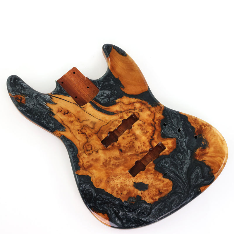 One-of-a-Kind Burl Wood Veneer Epoxy Resin Jazz Bass Style Electric Bass Guitar Body (JBE-015)