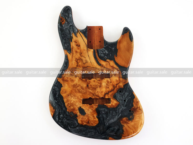 One-of-a-Kind Burl Wood Veneer Epoxy Resin Jazz Bass Style Electric Bass Guitar Body (JBE-015)