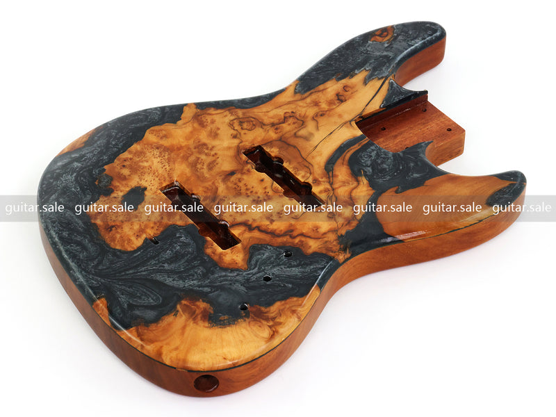 One-of-a-Kind Burl Wood Veneer Epoxy Resin Jazz Bass Style Electric Bass Guitar Body (JBE-015)
