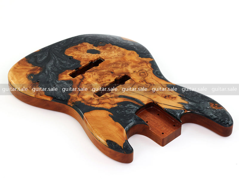 One-of-a-Kind Burl Wood Veneer Epoxy Resin Jazz Bass Style Electric Bass Guitar Body (JBE-015)