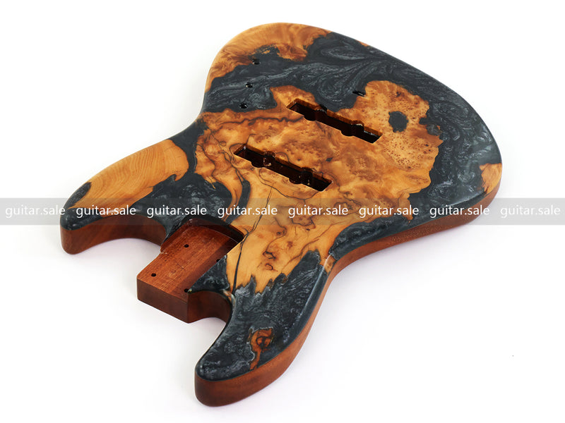 One-of-a-Kind Burl Wood Veneer Epoxy Resin Jazz Bass Style Electric Bass Guitar Body (JBE-015)