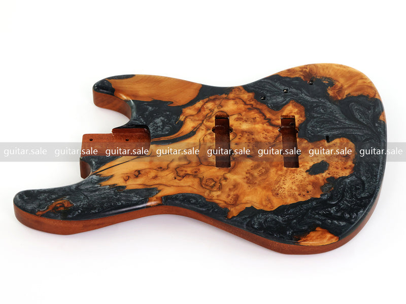 One-of-a-Kind Burl Wood Veneer Epoxy Resin Jazz Bass Style Electric Bass Guitar Body (JBE-015)