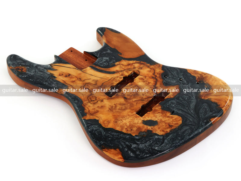One-of-a-Kind Burl Wood Veneer Epoxy Resin Jazz Bass Style Electric Bass Guitar Body (JBE-015)
