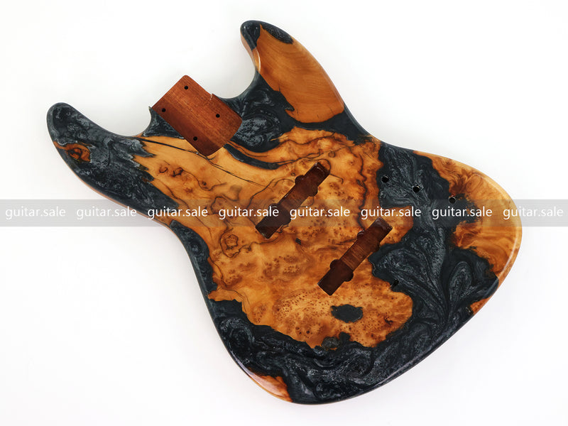 One-of-a-Kind Burl Wood Veneer Epoxy Resin Jazz Bass Style Electric Bass Guitar Body (JBE-015)