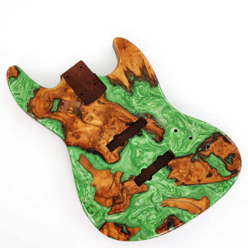 One-of-a-Kind Burl Wood Veneer Epoxy Resin Jazz Bass Style Electric Bass Guitar Body (JBE-016)