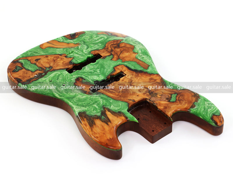 One-of-a-Kind Burl Wood Veneer Epoxy Resin Jazz Bass Style Electric Bass Guitar Body (JBE-016)