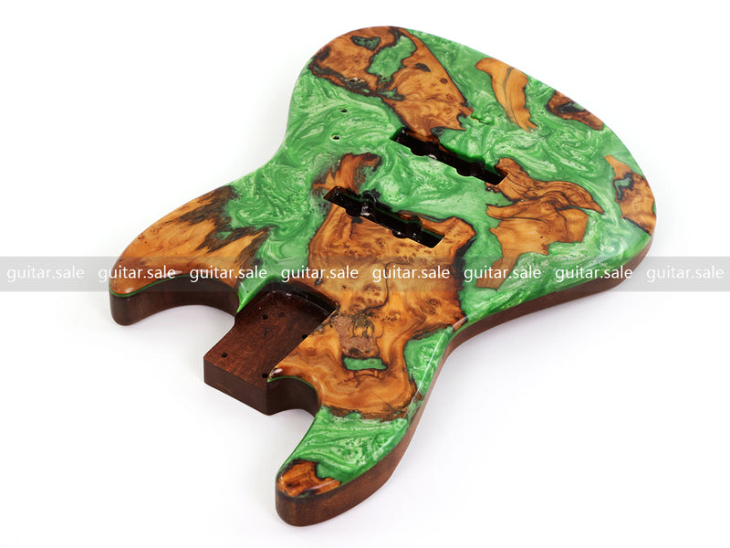 One-of-a-Kind Burl Wood Veneer Epoxy Resin Jazz Bass Style Electric Bass Guitar Body (JBE-016)