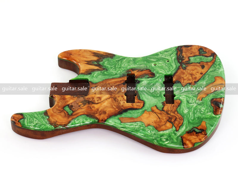 One-of-a-Kind Burl Wood Veneer Epoxy Resin Jazz Bass Style Electric Bass Guitar Body (JBE-016)