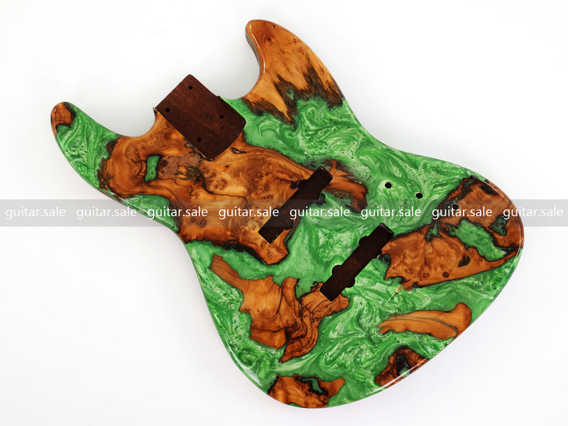 One-of-a-Kind Burl Wood Veneer Epoxy Resin Jazz Bass Style Electric Bass Guitar Body (JBE-016)