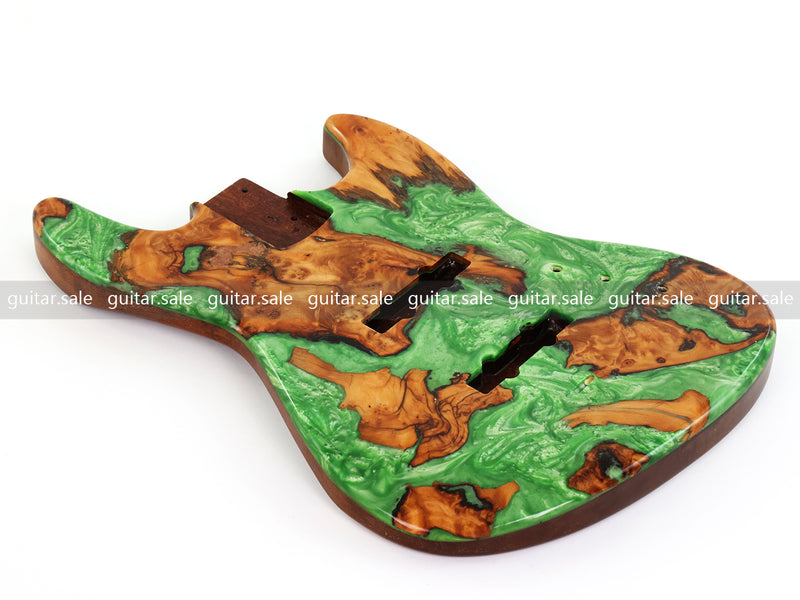 One-of-a-Kind Burl Wood Veneer Epoxy Resin Jazz Bass Style Electric Bass Guitar Body (JBE-016)