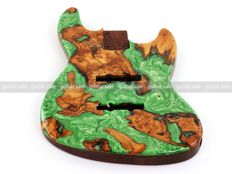 One-of-a-Kind Burl Wood Veneer Epoxy Resin Jazz Bass Style Electric Bass Guitar Body (JBE-016)