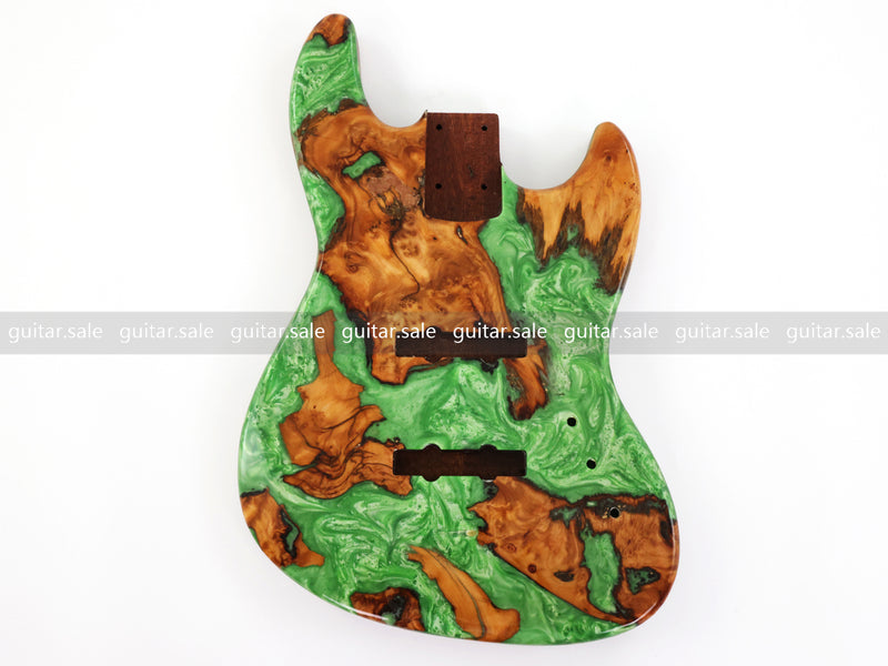 One-of-a-Kind Burl Wood Veneer Epoxy Resin Jazz Bass Style Electric Bass Guitar Body (JBE-016)