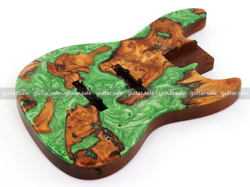 One-of-a-Kind Burl Wood Veneer Epoxy Resin Jazz Bass Style Electric Bass Guitar Body (JBE-016)