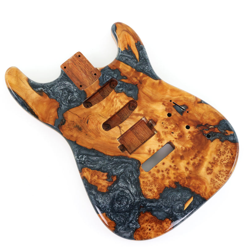 One-of-a-Kind Burl Wood Veneer Epoxy Resin ST Style Electric Guitar Body (SBE-004)