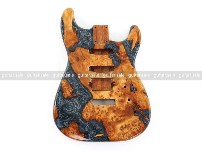 One-of-a-Kind Burl Wood Veneer Epoxy Resin ST Style Electric Guitar Body (SBE-004)