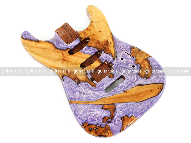 One-of-a-Kind Burl Wood Veneer Epoxy Resin ST Style Electric Guitar Body (SBE-006)