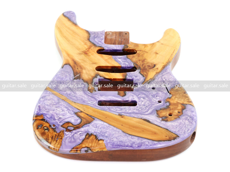 One-of-a-Kind Burl Wood Veneer Epoxy Resin ST Style Electric Guitar Body (SBE-006)