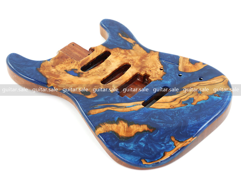 One-of-a-Kind Burl Wood Veneer Epoxy Resin ST Style Electric Guitar Body (SBE-007)