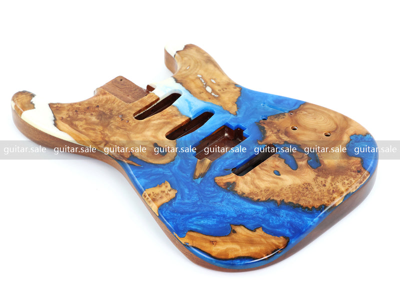 One-of-a-Kind Burl Wood Veneer Epoxy Resin ST Style Electric Guitar Body (SBE-008)