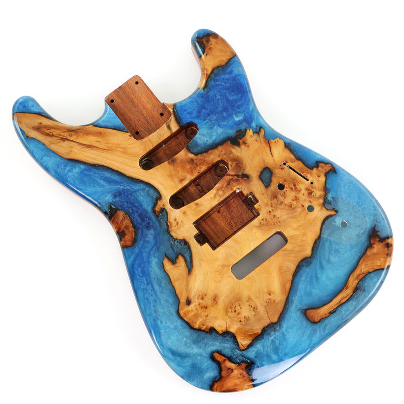 One-of-a-Kind Burl Wood Veneer Epoxy Resin ST Style Electric Guitar Body (SBE-010)